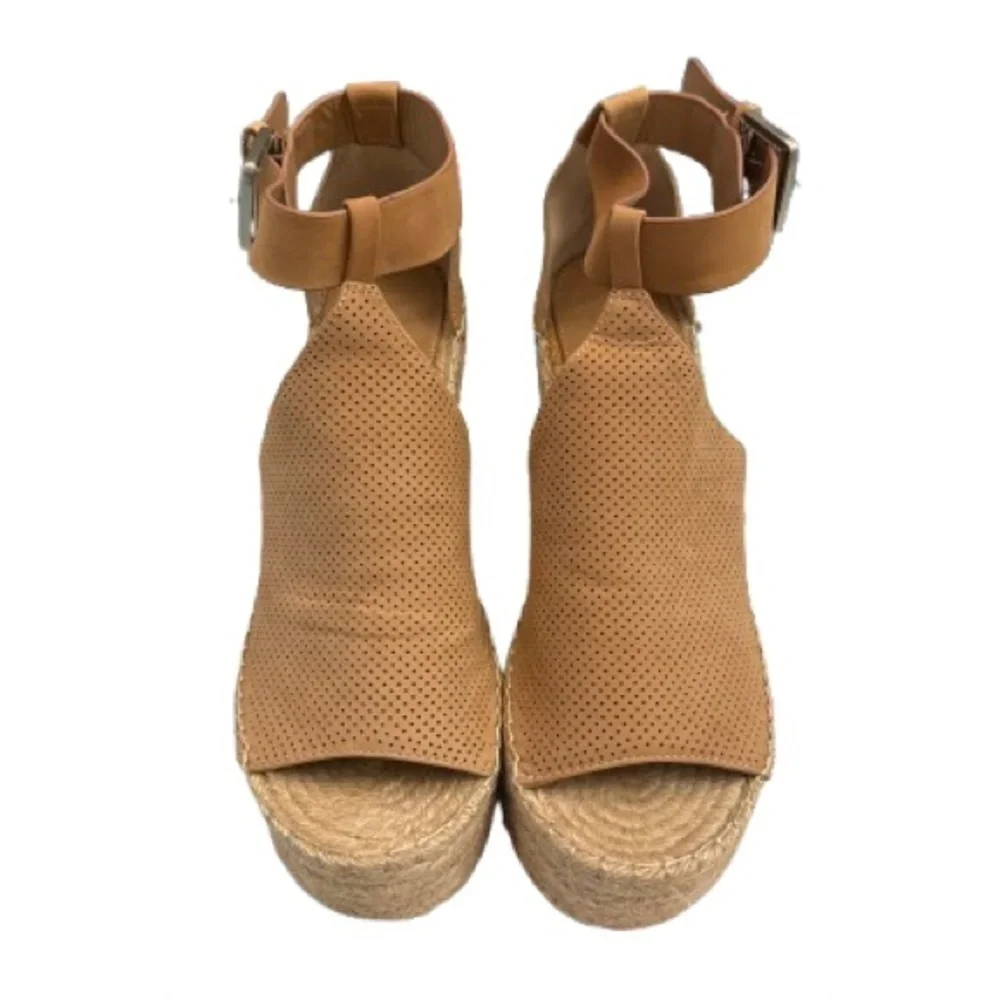 Marc Fisher Womens Perforated Suede Wedge Espadrille Platform Sandals Annie- 9